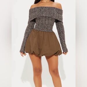 Gray Off-Shoulder Sweater Dress